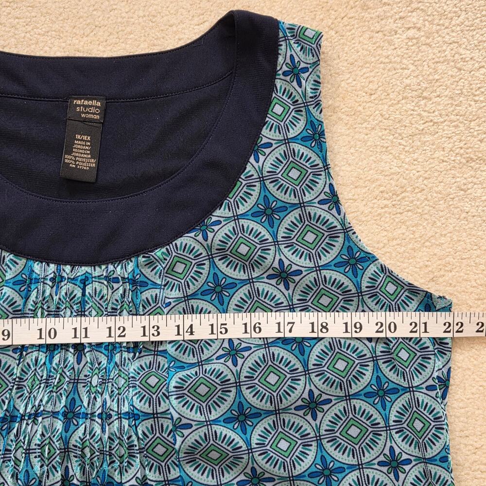Rafaella Studio 1X Pullover Sleeveless Tunic Scoop Neck Pintuck Lined Top Blue - Picture 11 of 14